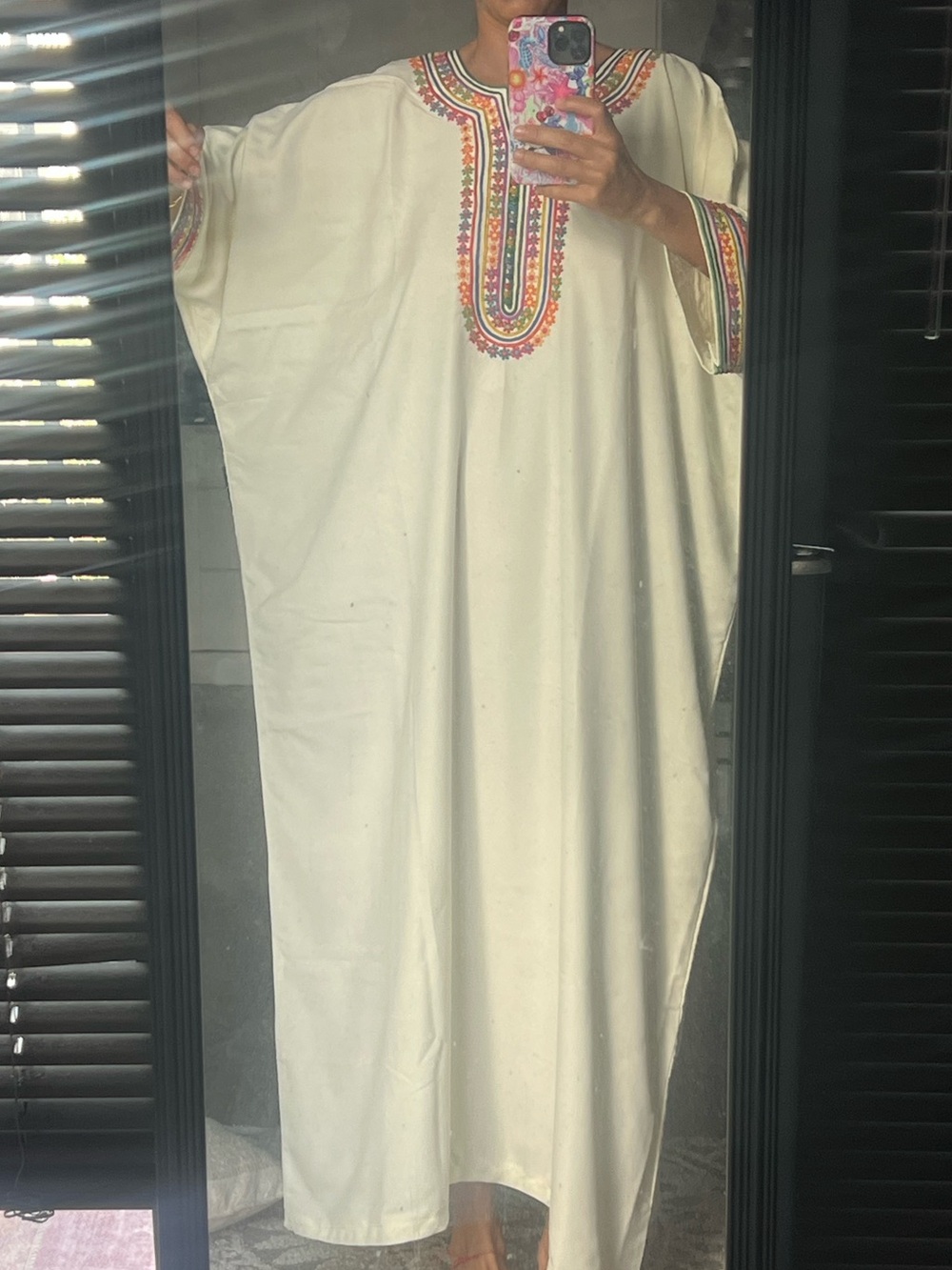 Embroidered Ivory Caftan Dress - Women